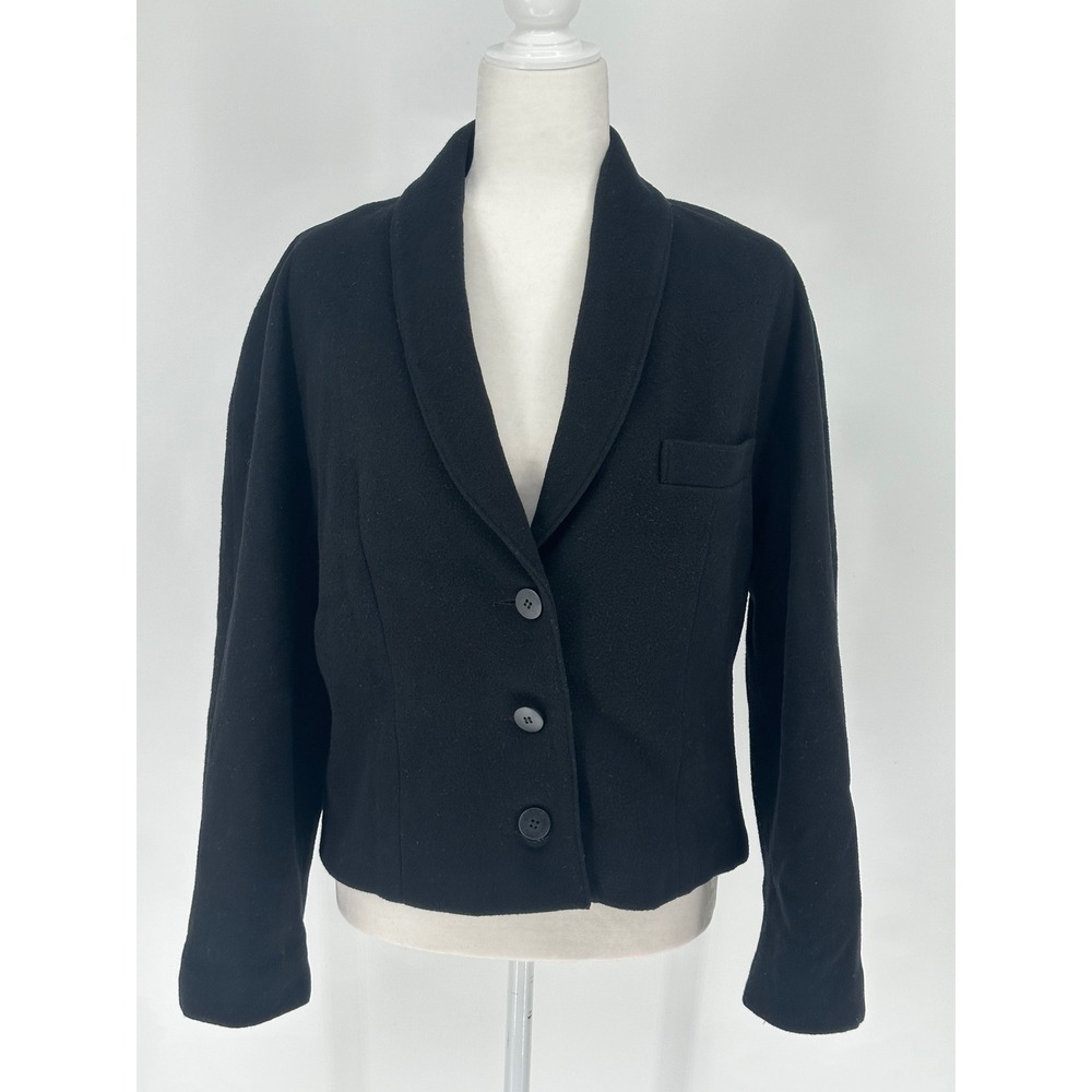 Vtg Ann Taylor Black Shawl Collar Blazer Jacket‎ Wool Lined Floral Size 9/10 M